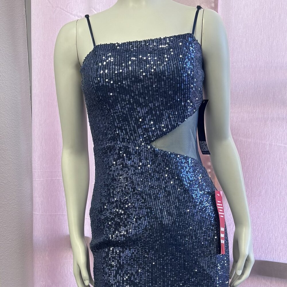 Navy Blue Sequin Gown Size 9 Spaghetti Strap Formal Dress Slit